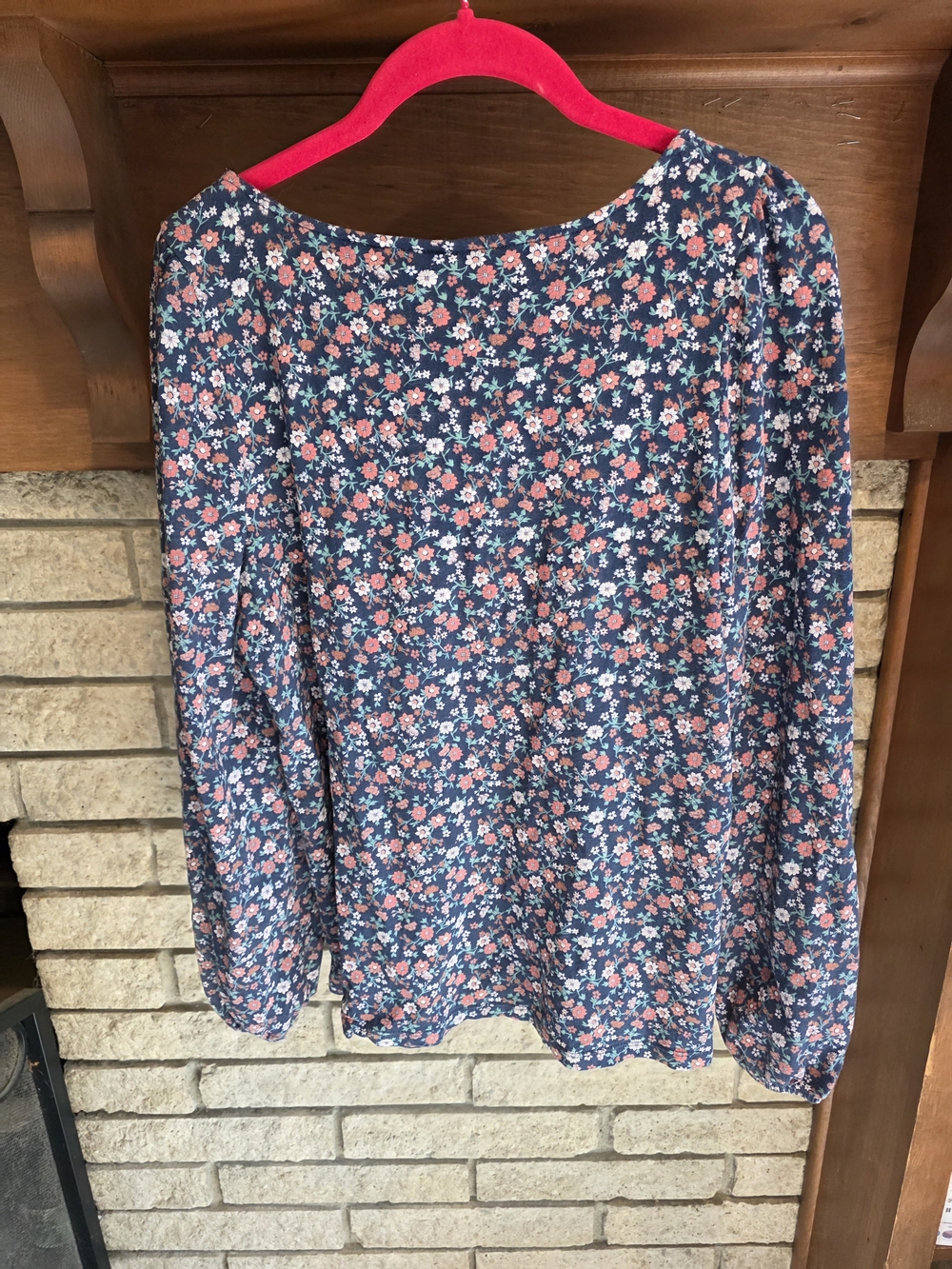 Lucky Brand Navy Floral Square-Neck Long-Sleeve Blouse - Picture 4 of 5